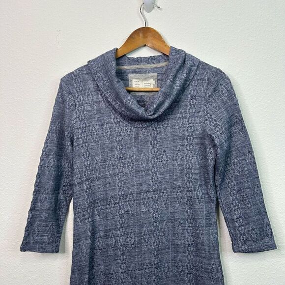 Saturday Sunday Anthropologie Blue Cowl Neck Knit Midi 3/4 Sleeve Dress Size S - Picture 2 of 12